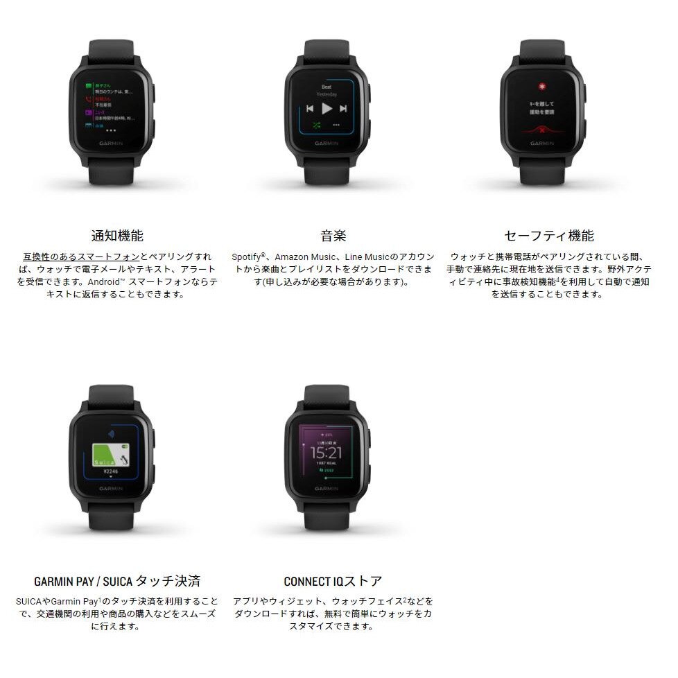 ガーミン（GARMIN）（メンズ、レディース）スマートウォッチ VenuSq Music Black/Sl 010-02426-70