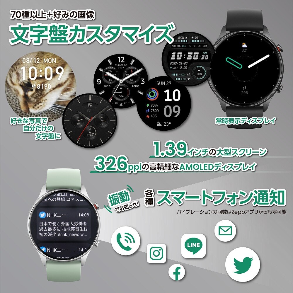 AMAZFIT（AMAZFIT）（メンズ、レディース）スマートウォッチ GTR 2e グレー sp170033C09