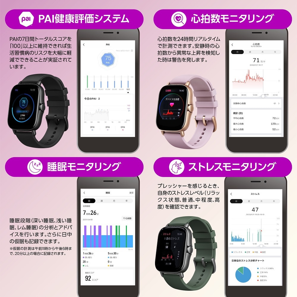 AMAZFIT（AMAZFIT）（メンズ、レディース）スマートウォッチ GTS 2e パープル sp170034C10