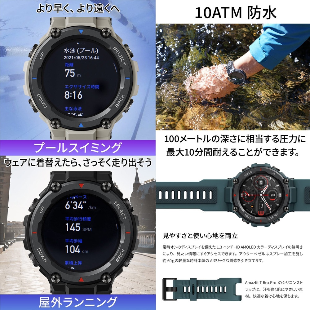 AMAZFIT（AMAZFIT）（メンズ、レディース）スマートウォッチ T-Rex Pro ブルー sp170036C04