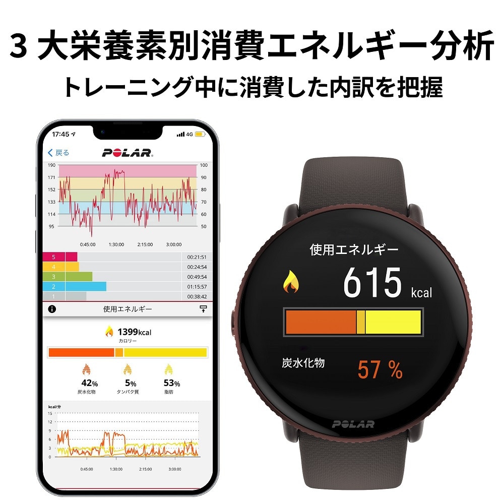 ポラール（POLAR）（メンズ、レディース）スポーツ ヘルスケアウォッチ Ignite 3 カッパー・ブラウン S-L 900106239