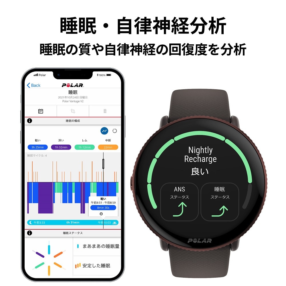 ポラール（POLAR）（メンズ、レディース）スポーツ ヘルスケアウォッチ Ignite 3 カッパー・ブラウン S-L 900106239