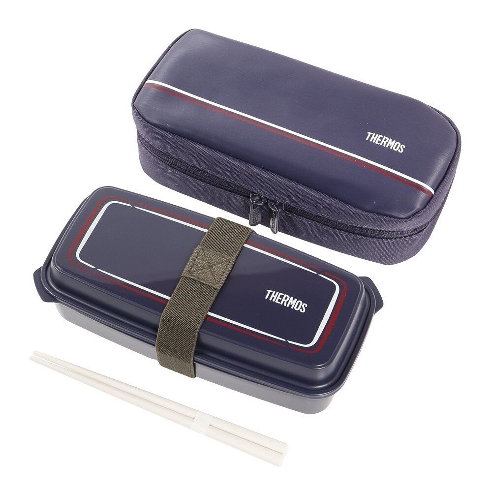 サーモス（THERMOS） ランチボックス 紺  600ml DJO-600 NVY 1段弁当 食洗器対応 電子レンジ対応 弁当箱 ベルト付き 仕切り 箸付き 保冷力 