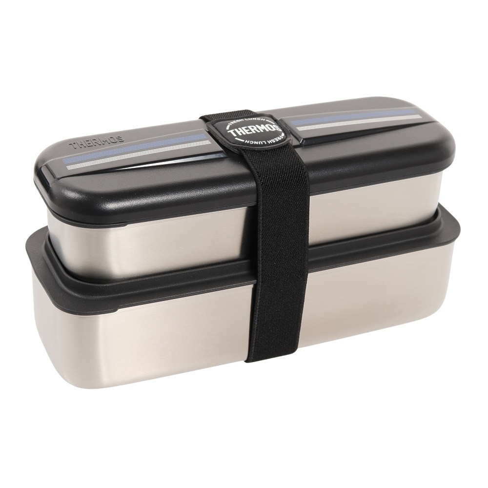 サーモス（THERMOS） ランチボックス DSD-1104W L-BK 食洗器対応 弁当箱 ベルト付き 箸付き ステンレス 保冷ケース 2段弁当  コンパクト