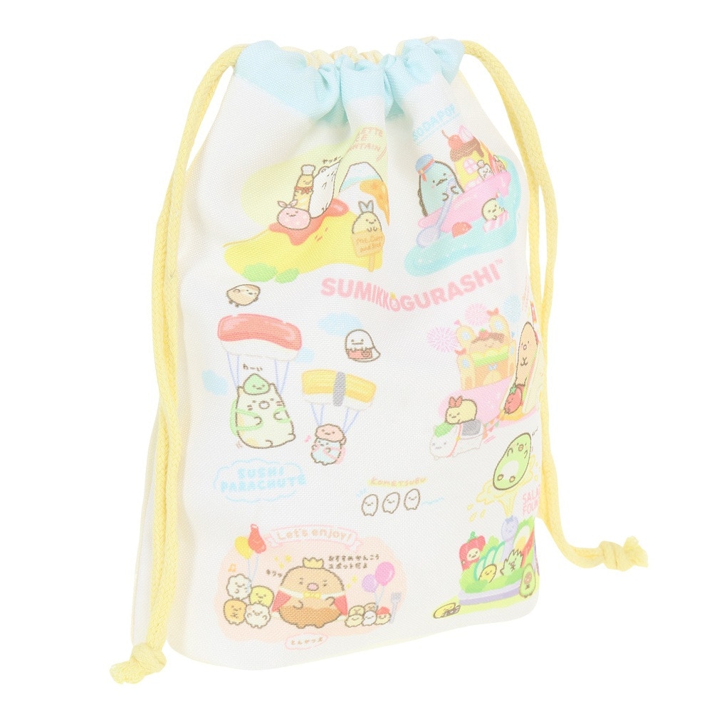 すみっコぐらし（Sumikkogurashi）（メンズ、レディース、キッズ）ようこそ たべもの王国 マチ付き巾着 CA38403