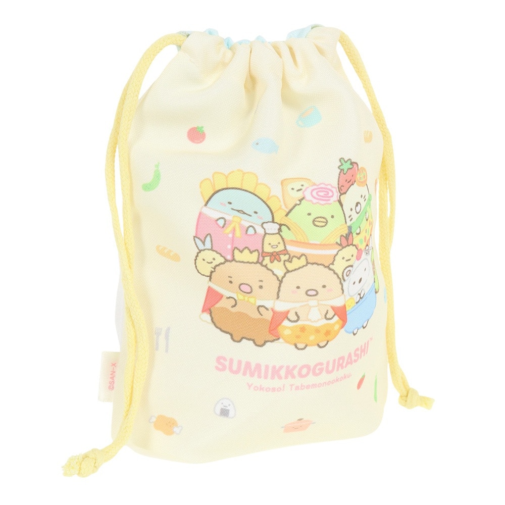 すみっコぐらし（Sumikkogurashi）（メンズ、レディース、キッズ）ようこそ たべもの王国 マチ付き巾着 CA38403