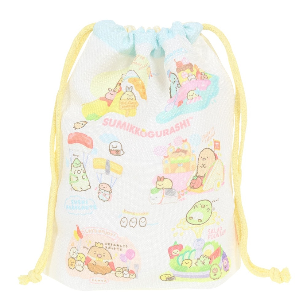 すみっコぐらし（Sumikkogurashi）（メンズ、レディース、キッズ）ようこそ たべもの王国 マチ付き巾着 CA38403