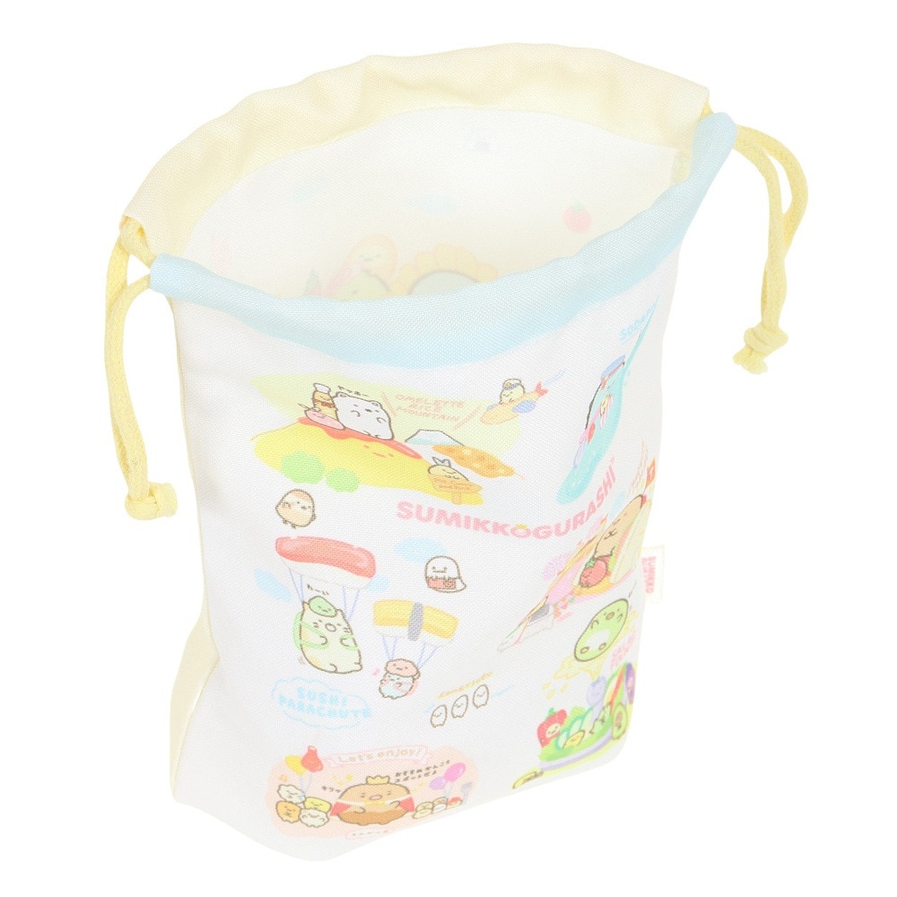 すみっコぐらし（Sumikkogurashi）（メンズ、レディース、キッズ）ようこそ たべもの王国 マチ付き巾着 CA38403