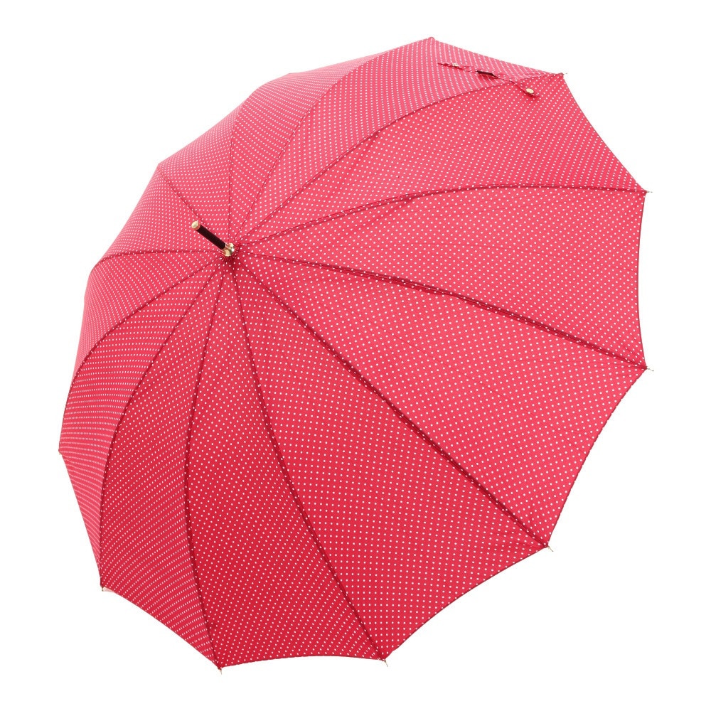 ナチュラルベーシック（Natural Basic）（レディース）雨傘 ピンドット 長傘 12K ローズ 731-011 赤 55cm