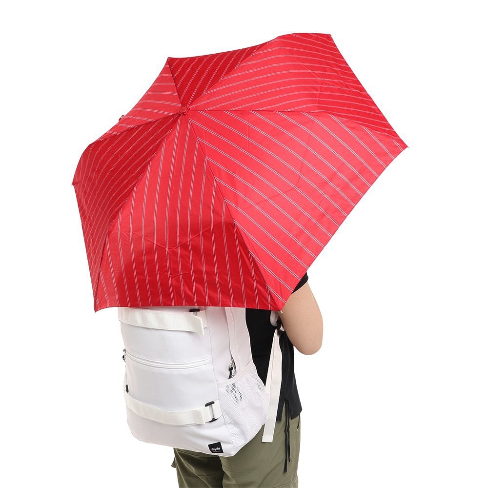 ナチュラルベーシック（Natural Basic）（レディース）雨傘 ロープストライプ 折りたたみ傘 レッド 720-005 暑さ対策 熱中症対策