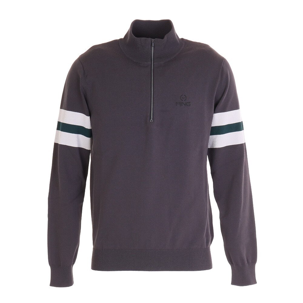  ロングスリーブハーフジップモックネックニットシャツ 621-1175001-020