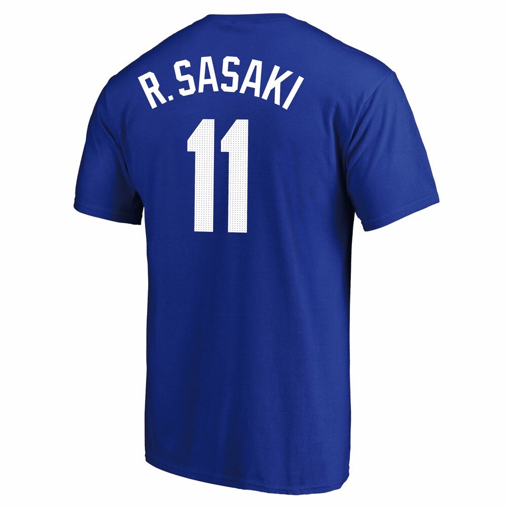 エムエルビー（MLB）（メンズ）野球ウェア ドジャース 佐々木朗希 ネーム&ナンバー Tシャツ ブルー ML0125SS0092-BLU