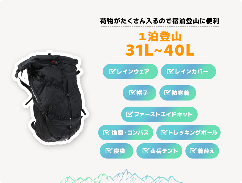 1泊登山30～40L