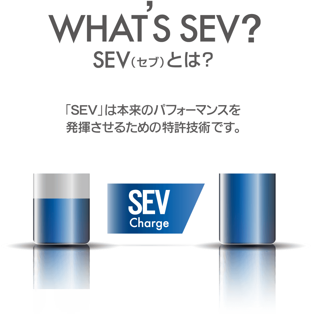 WHAT'S SEV? SEV（セブ）とは？ 「SEV」は本来のパフォーマンスを発揮させるための特許技術です。